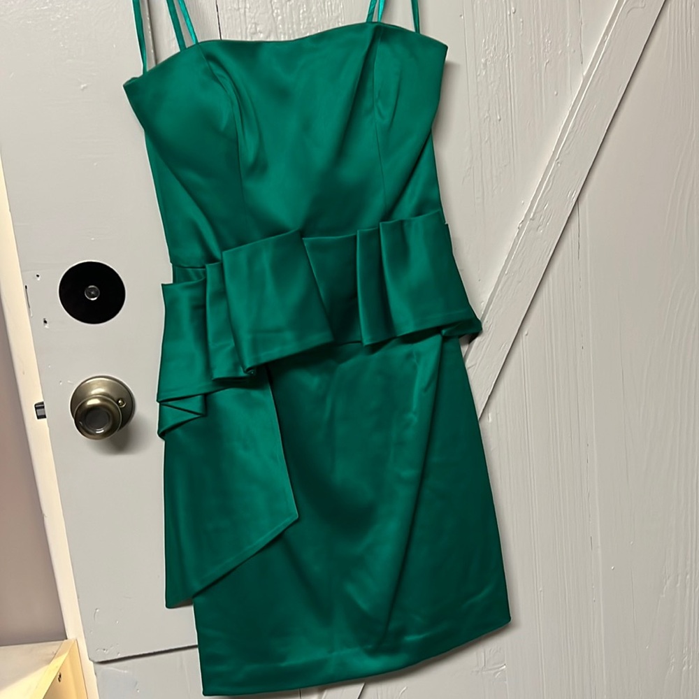 Max and Cleo strapless green satin cocktail dress